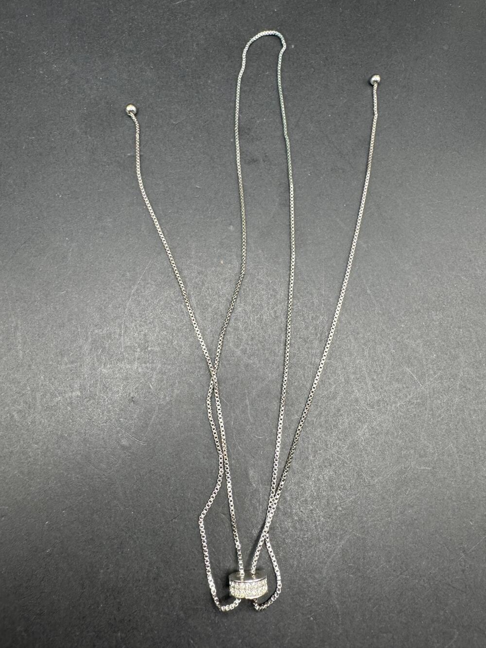 Vintage IBB Signed 925 Sterling Silver Lariat Necklace with Clear Cubic Zirconia